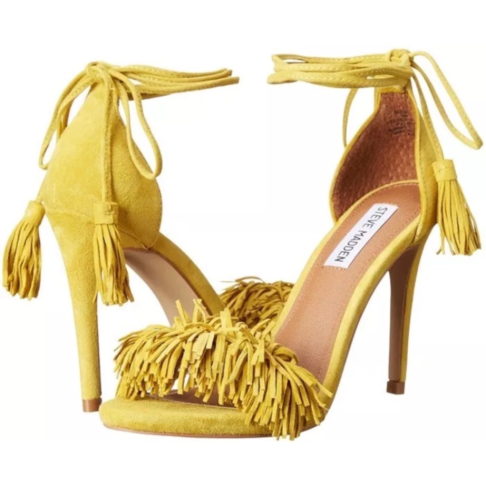Steve Madden yellow Sassey fringe lace up heels